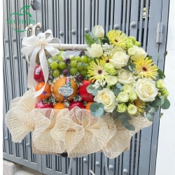 Giỏ hoa trái cây vàng kem- NI18