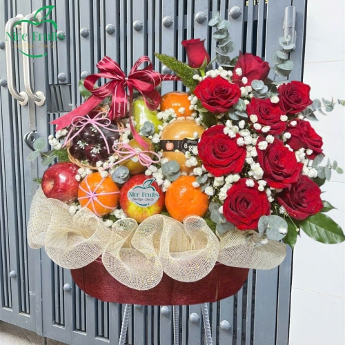 Giỏ hoa trái cây mừng khai trương đỏ - NI24